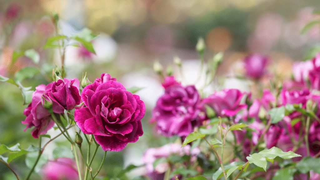 Vibrant magenta roses are pictured in full bloom. Their imagery relates to the tailored holistic care provided by Ram & Rose Alchemy. 